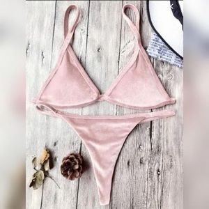 Cami Velvet String Thong Bikini Set - Pink